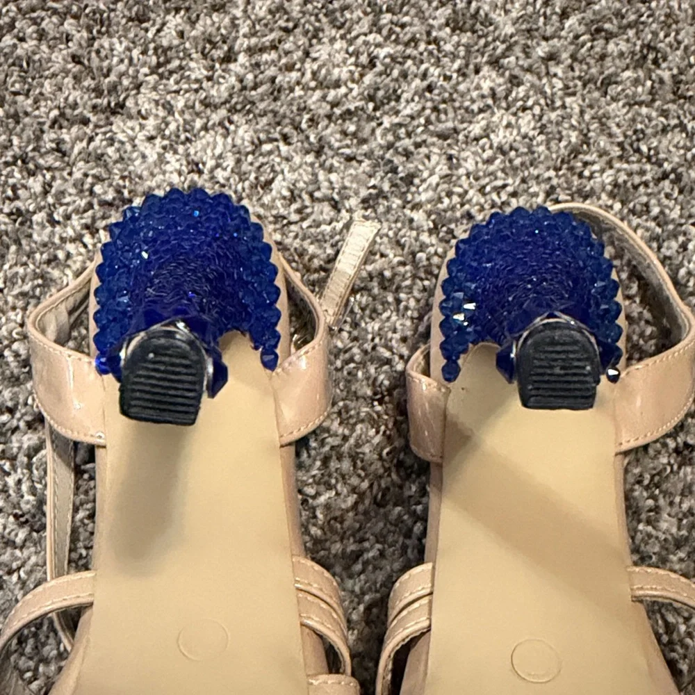 Marc Defang Tan and Blue Rhinestone Women's Heels Size 7